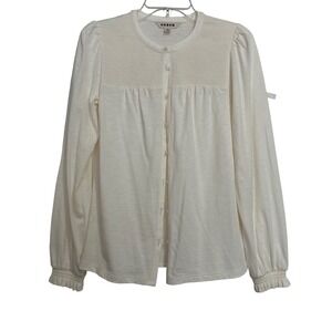 Boden Ivory Smocked Button Front Blouse Cotton Modal Slub Top‎ US 4 UK 8